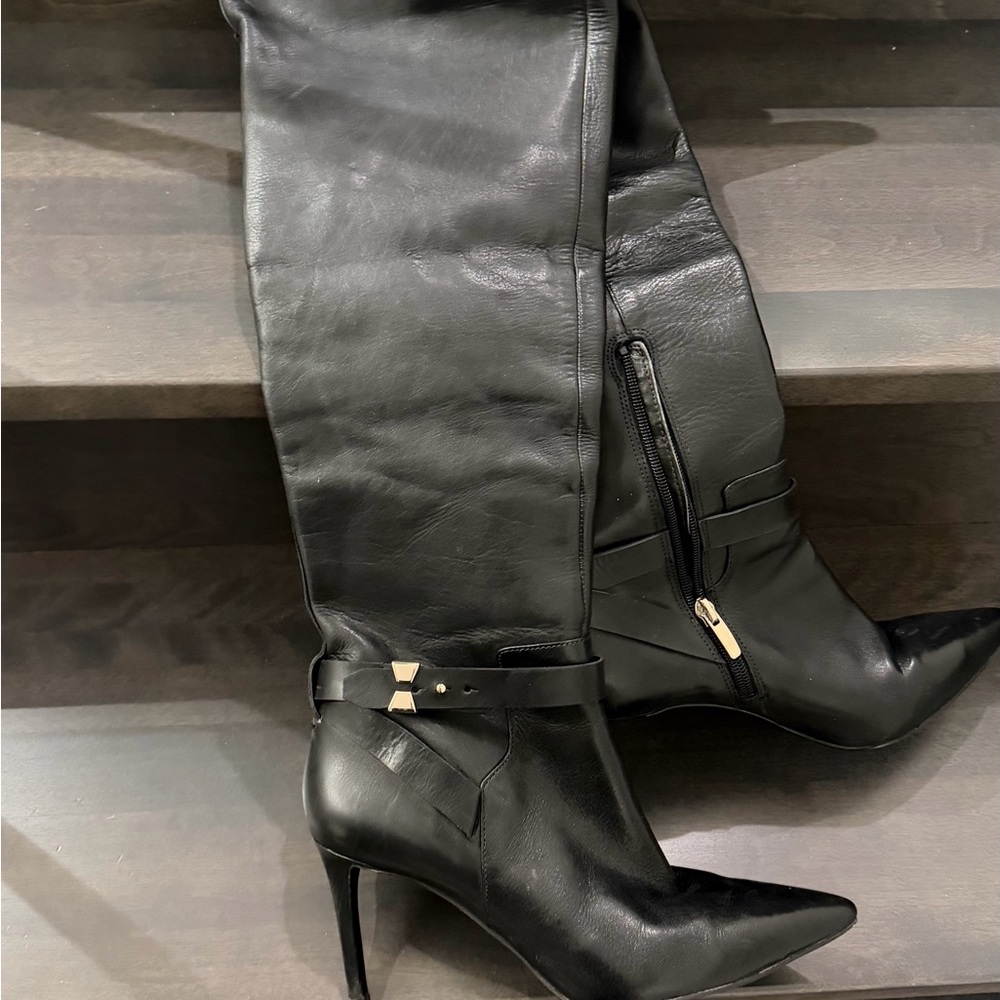 Enzo Angiolini Black Leather Heeled Boots